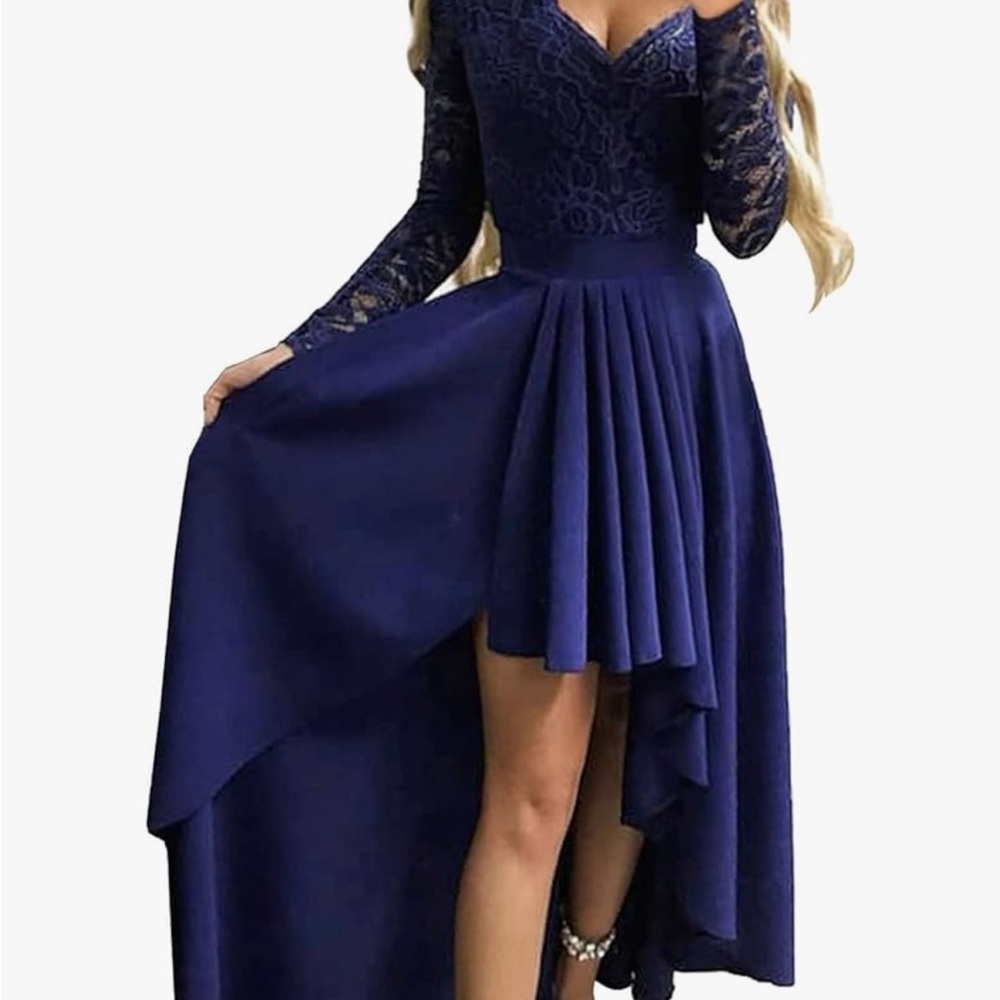 NWOT V-neck Navy High-Low Lace Dress